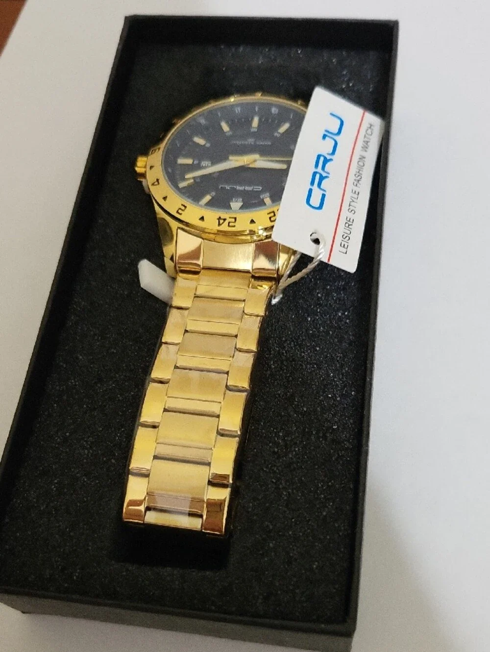 Gold-Tone Men’s Bracelet Watch with Black Dial